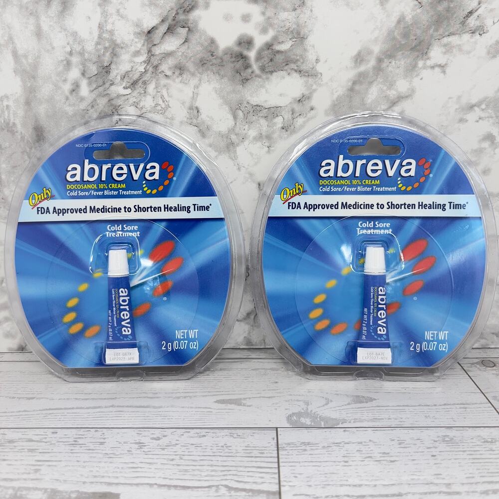 2 pk Abreva Docosanol 10% Cream Cold Sore/Fever Blister Treatment EXP 27/28